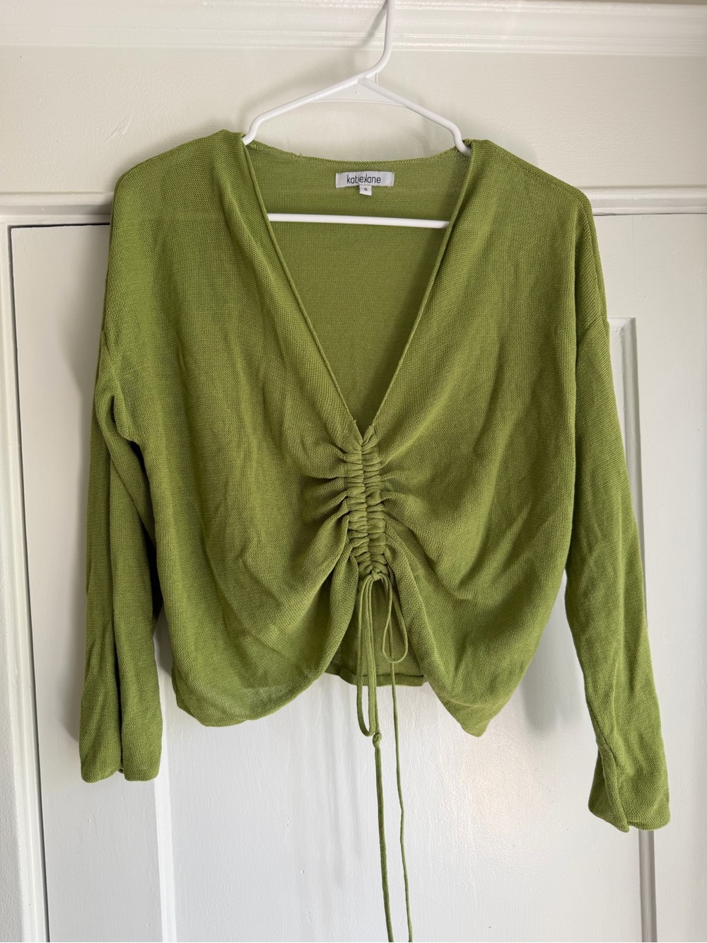 Green Ruched V-Neck Women’s Top